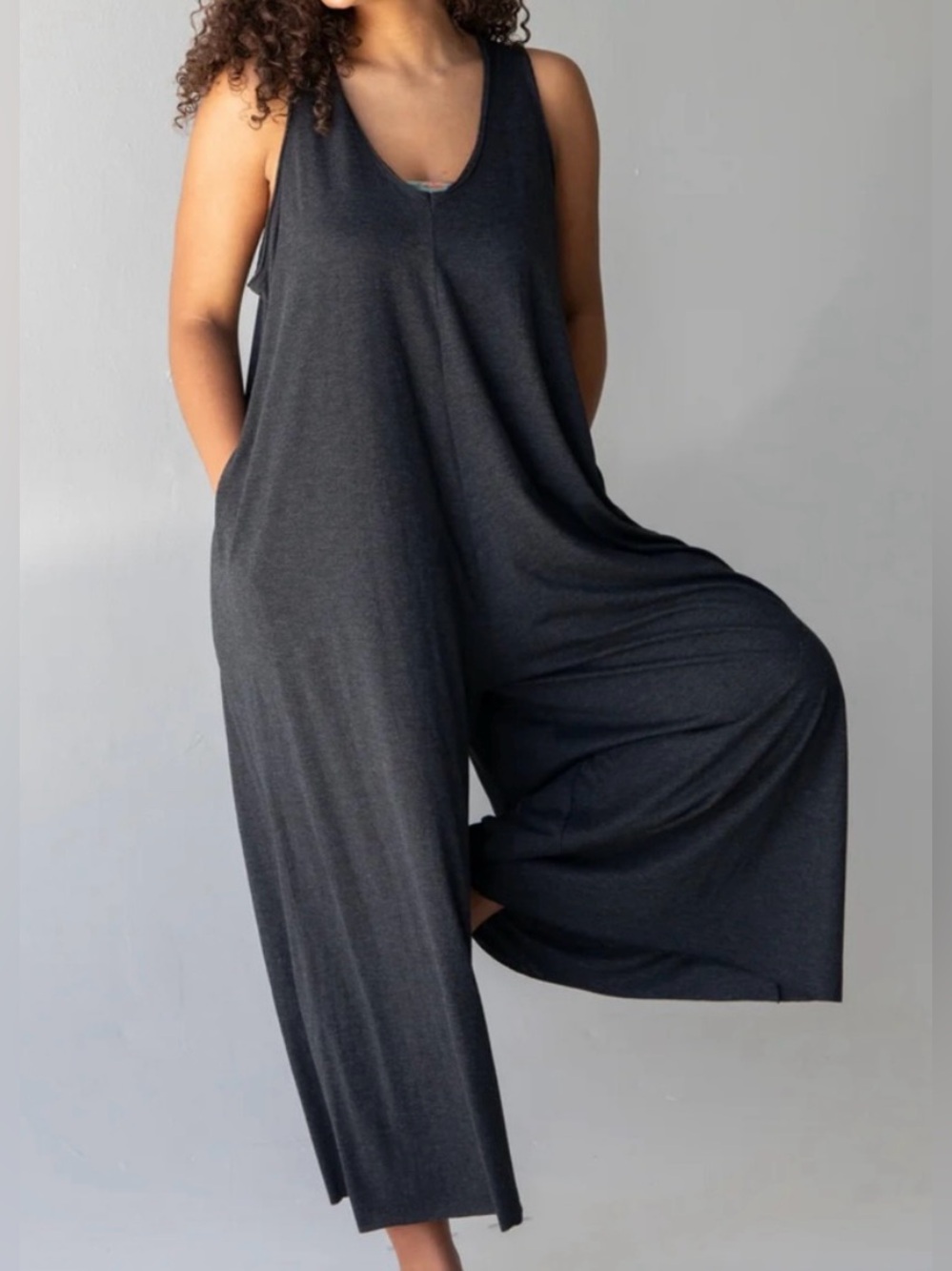 NATURAL LIFE Charcoal Gray Cut to Your Length Wide-Leg Jumpsuit - Size S/M